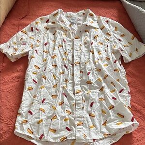 Old Navy White Hot Dog Print Button Up